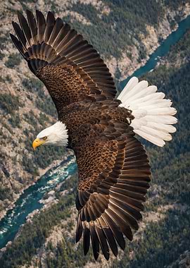 Bald Eagle Soaring Over Canyon