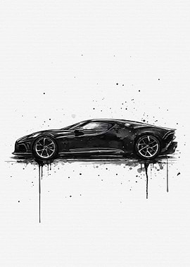Black Sports Car Watercolor Splash Art