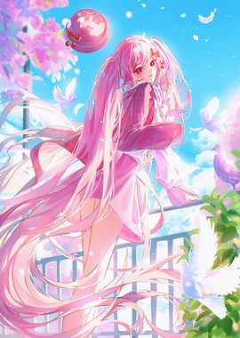 Anime Girl with Pink Hair and Doves