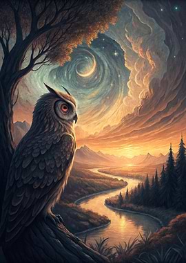 Majestic Owl Overlooking a Serene Landscape