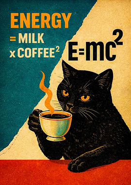 Black Cat with Coffee and Equation
