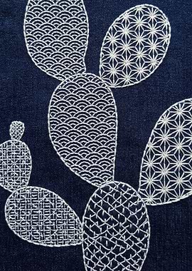 Embroidered Cactus on Denim