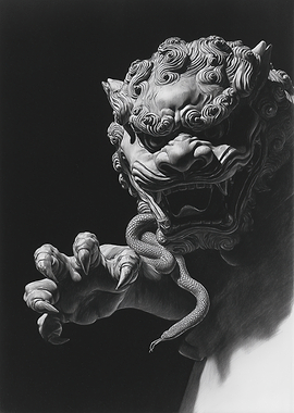 Guardian Lion Statue with Snake