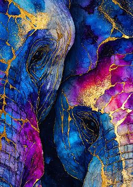 Abstract Blue Purple Elephant Painting
