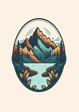 Mountain Lake Landscape Illustration