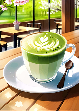 Matcha latte with latte art