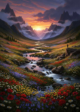 Serene Mountain Valley at Sunset