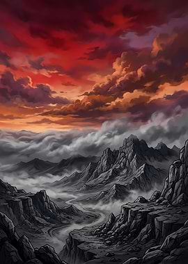 Dramatic Mountain Landscape at Sunset