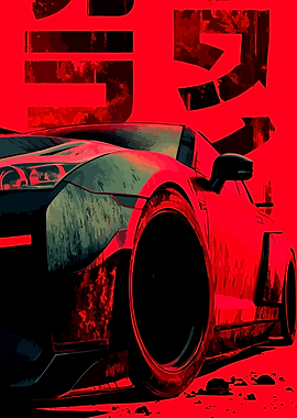 Red Sports Car with Japanese Text