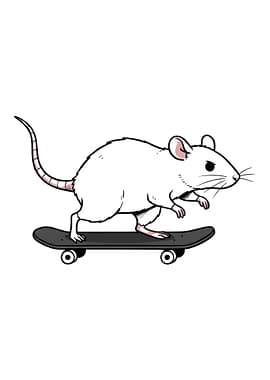 White Rat Riding a Skateboard