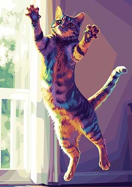 Playful Cat Leaping in Sunlight