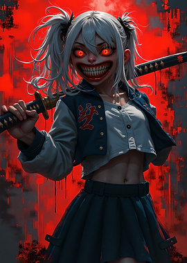 Anime Girl with Katana and Red Eyes