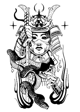 Samurai Woman with Snake and Sword
