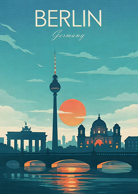 Berlin Skyline Vintage Poster