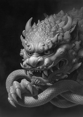 Detailed Drawing of a Mythical Dragon