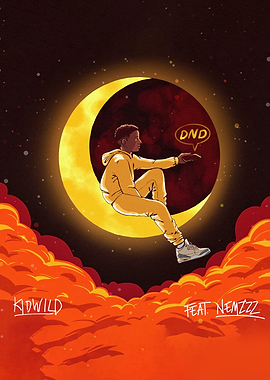 Kid sitting on a crescent moon