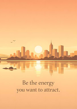 Cityscape at Sunset with Inspirational Quote