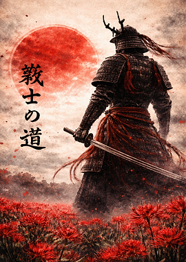 Samurai in Red Flowers