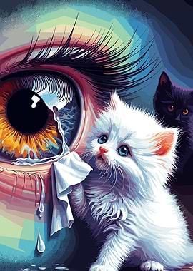 Kitten Wipes Away Tears from Giant Eye