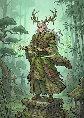 Forest Elf with Antlers and Magic
