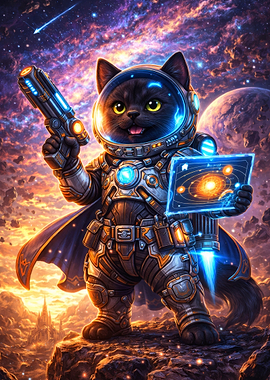 Astronaut Cat with Space Map