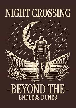 Night Crossing Poster, Astronaut Desert Wall Art, Space Explorer Illustration, Cosmic Landscape Decor