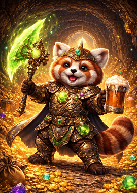 Red Panda King with Axe and Beer