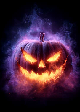 Scary Jack-o'-lantern with fiery glow