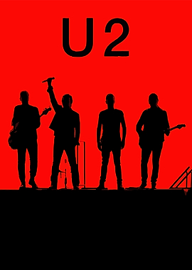U2 Band Silhouette on Red Background