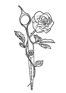 Scissors and Rose Tattoo Design