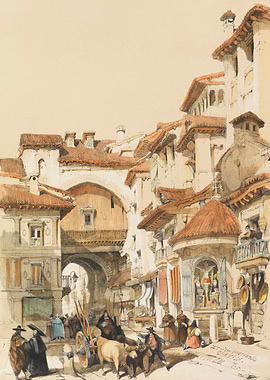 European Street Scene with Archway