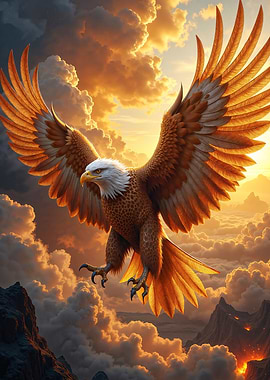 Majestic Eagle Soaring Above Volcanic Landscape