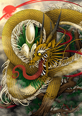 Golden Dragon Amidst Bamboo and Pine
