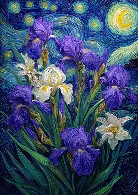 Irises in Starry Night Sky