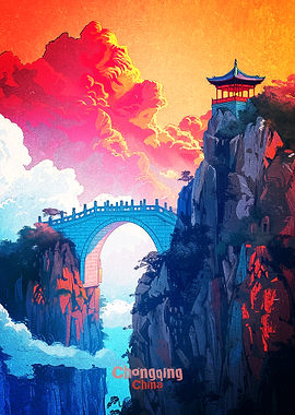 Chongqing China Mountain Landscape Poster