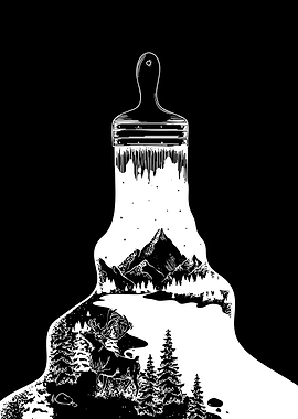 Paintbrush creating a forest landscape