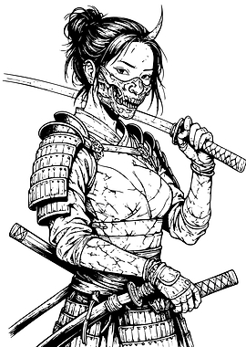 Samurai Warrior with Mask and Swords