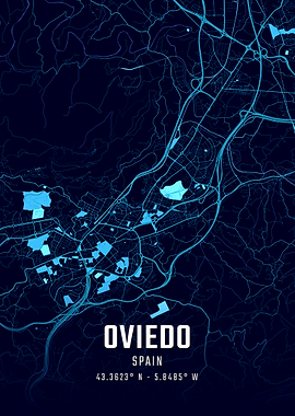 Oviedo Spain Midnight City Map