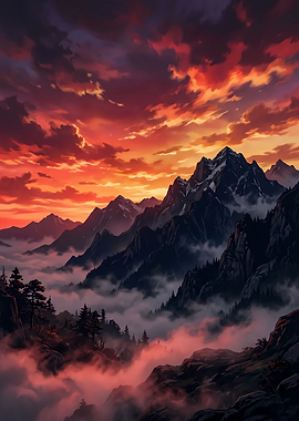 Dramatic Mountain Sunset with Clouds