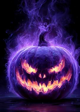 Scary Halloween Pumpkin with Purple Smoke
