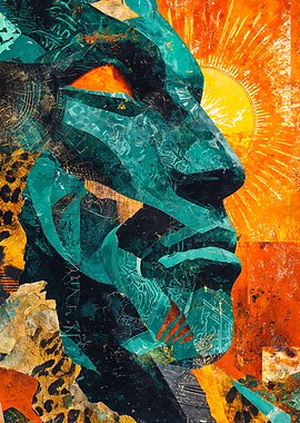 Teal Abstract Face Profile Collage