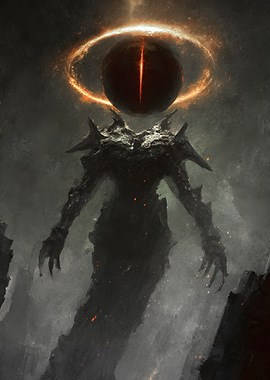Dark Fantasy Creature with Fiery Halo