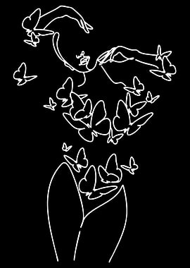 Woman with Butterflies Line Art