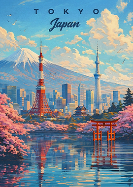 Tokyo Japan Cityscape with Mount Fuji