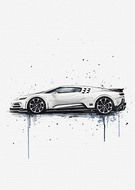 White Bugatti Watercolor Painting
