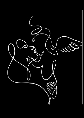Angel Kissing Baby Line Art