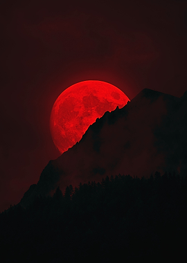 Blood Moon Over Mountains