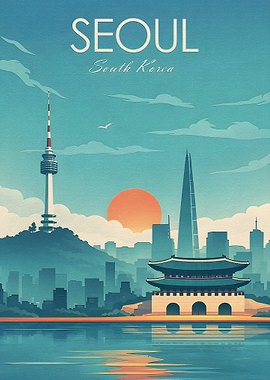 Seoul South Korea Vintage Poster