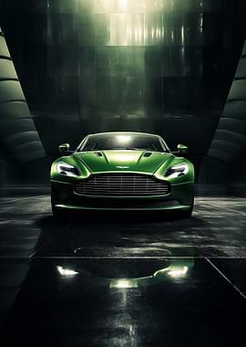Green Aston Martin in Garage