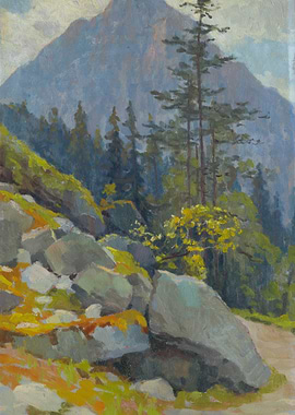 Mountain Landscape with Rocks and Trees